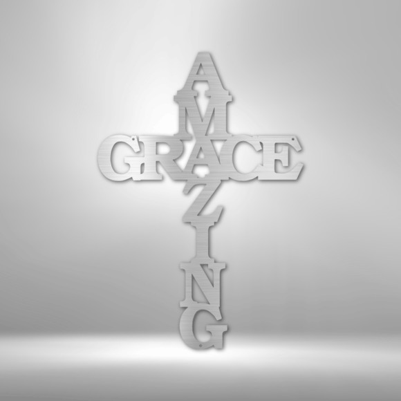 Scripture Sign Amazing Grace CrossSteel Sign Laser Cut Powder Coated Home &